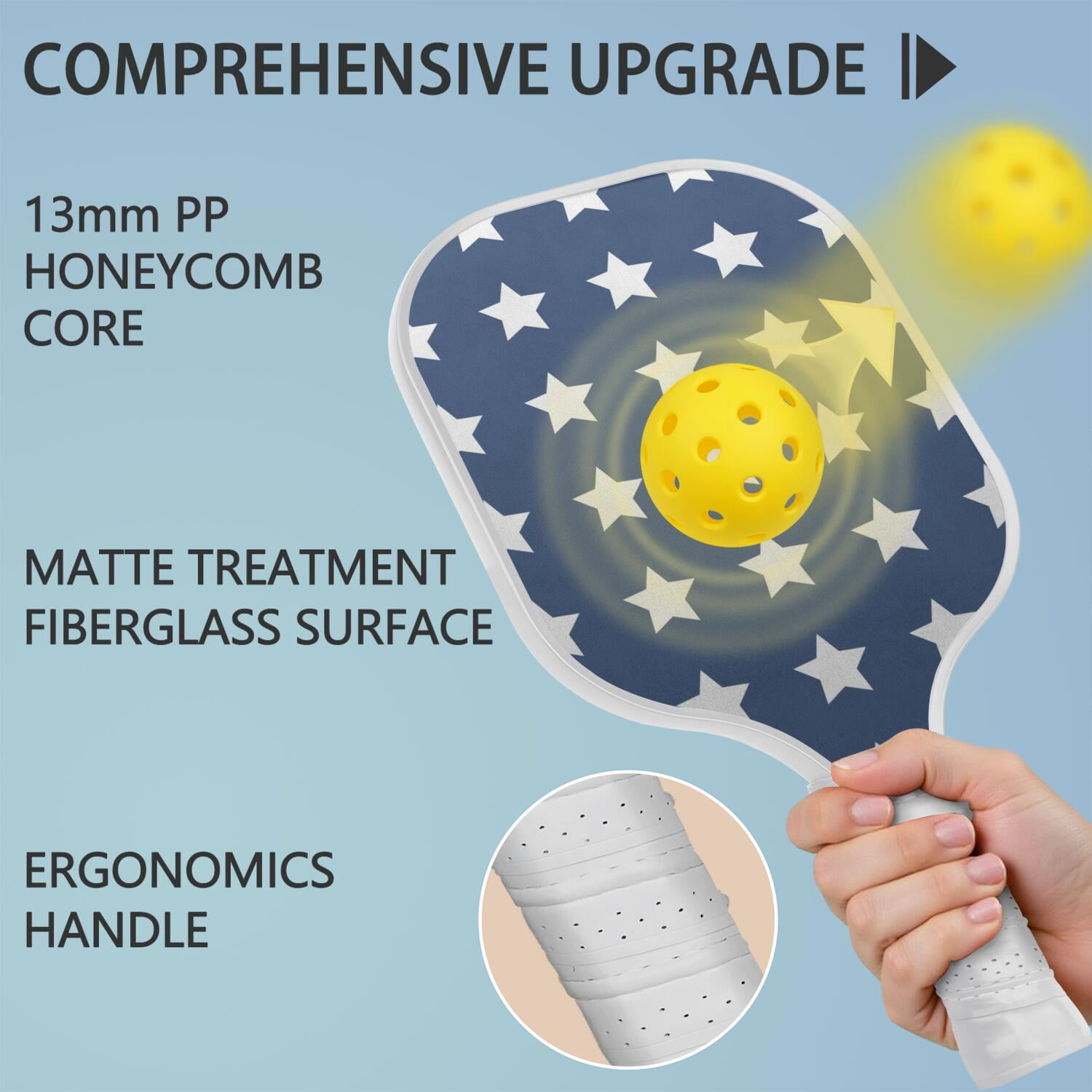 Pickleball Paddles Set Of 2, Fiberglass Surface, USA, Independence Day Print, 4 Balls & Bag