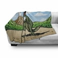 thumbnail image 3 of Dinosaur Soft Flannel Fleece Throw Blanket, Giant Lizard T-Rex on Active Volcano Untouched Jungle Backdrop, Cozy Plush for Indoor and Outdoor Use, 60" x 80", Pale Brown Pale Blue, by Ambesonne, 3 of 6
