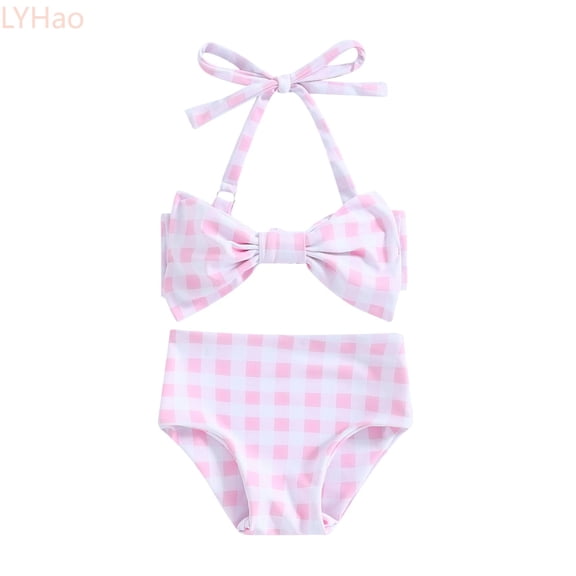 LYHao Girls Two Piece Swimsuit With Front Bow Tie Adjustable Bikini For Kids Youth Teen Summer Beach Pool Party,2 Piece Swimwear Sets 1-2 Years Pink