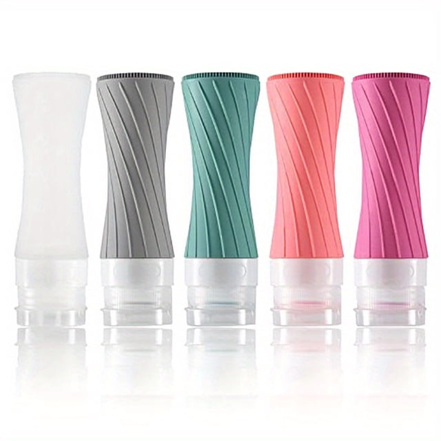 5-Pack Silicone Travel Bottles Set: TSA-Approved, Leakproof Containers for Toiletries, Shampoo, Lotion & Liquids - Includes Refillable Colorful Bottles & Travel Bag