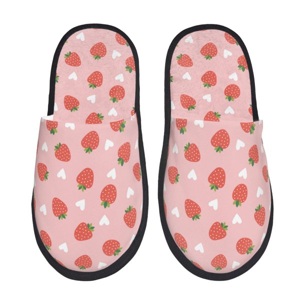 Fotbe Strawberry Pantuflas Peludas para Mujer con Estampado, Zapatillas de Peluche, Zapatos de Invierno para Casa, Uso Interior y Exterior-Large