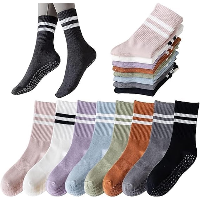 8 pares de calcetines largos de yoga con agarre para mujer, calcetines antideslizantes de yoga y pilates, ideales para deportes interiores, yoga, pilates y ballet