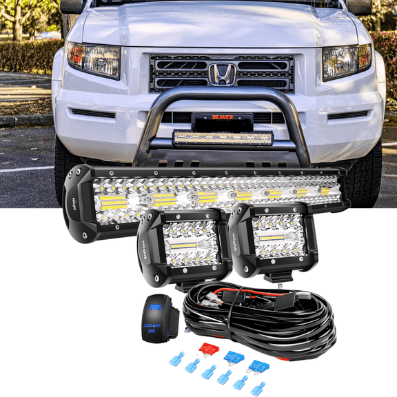 20" 420W Light Bar 2Pcs 4" 60W Led Fog Lights with 3 Leads 16AWG Cable