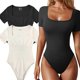 thumbnail image 4 of Short Sleeve Bodysuit Comfortable and Eye Catching Women's Square Neck Bodysuits Party Wear Nightclub Outfit brown L, 4 of 4