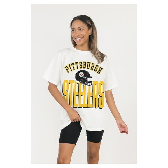 Women's Gameday Couture White Pittsburgh Steelers Oversized Classic Fierce Focus T-Shirt
