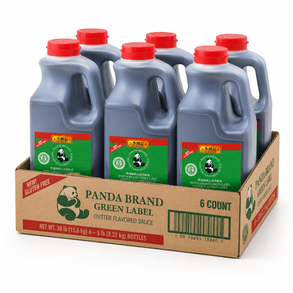 Lee Kum Kee Panda Brand Green Label 5 lb. Gluten-Free Oyster Flavored Sauce - 6/Case