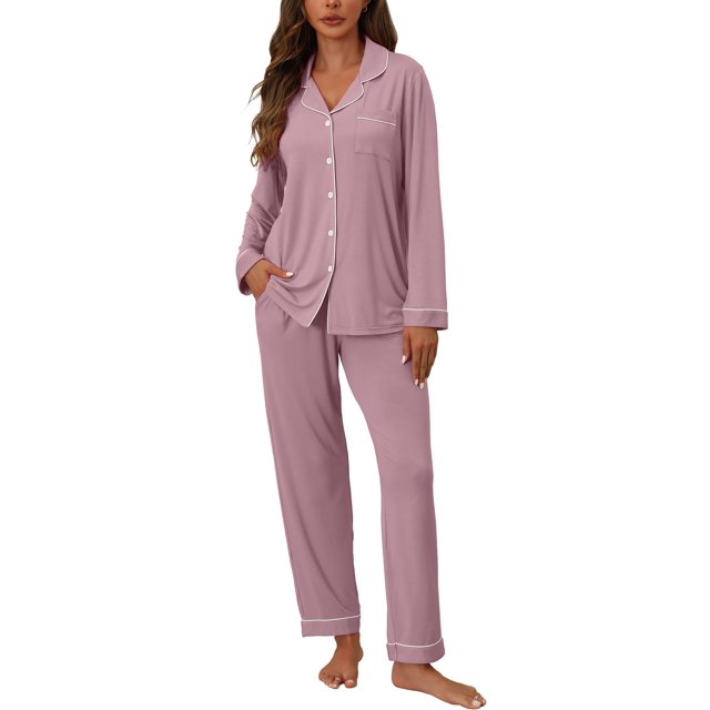 Conjunto de pijama ZMJ camisa rosa de manga larga y pantalones de pijama S