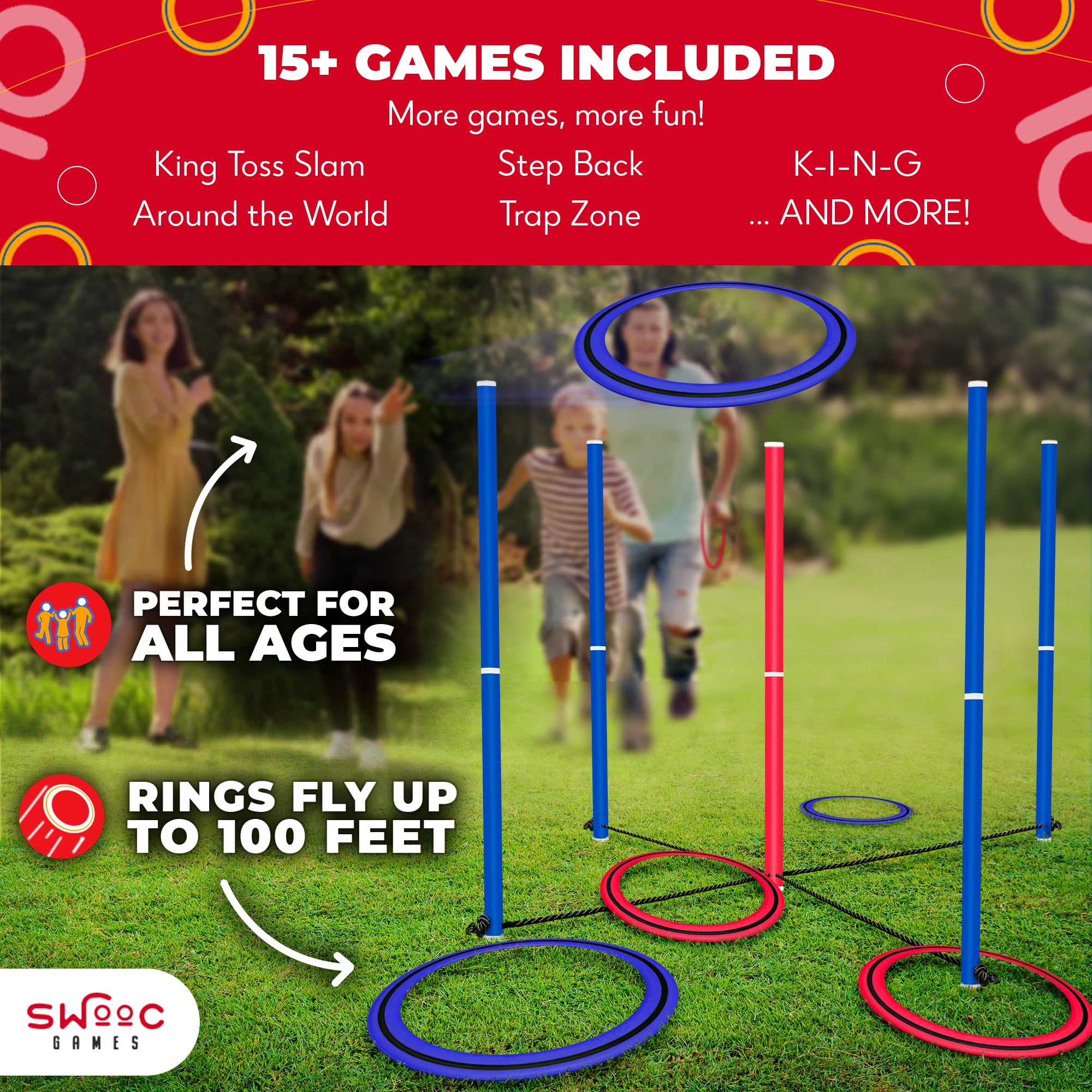 SWOOC Games - King Toss™ | Giant Ring Toss Game for Kids and Adults (4ft x 4ft) | Weatherproof Giant Outdoor Games for Adults and Family | Backyard Games | Giant Yard Games | Outside Lawn Games