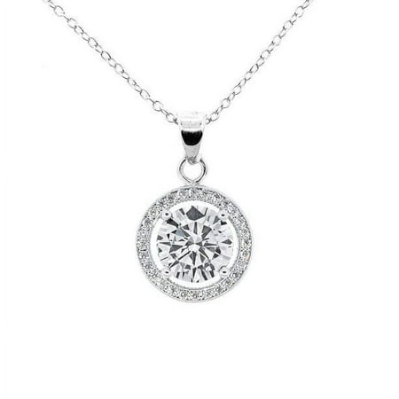 Cate & Chloe Blake 18k White Gold Plated Silver Halo Necklace | CZ Crystal Necklace for Women, Gift for Her