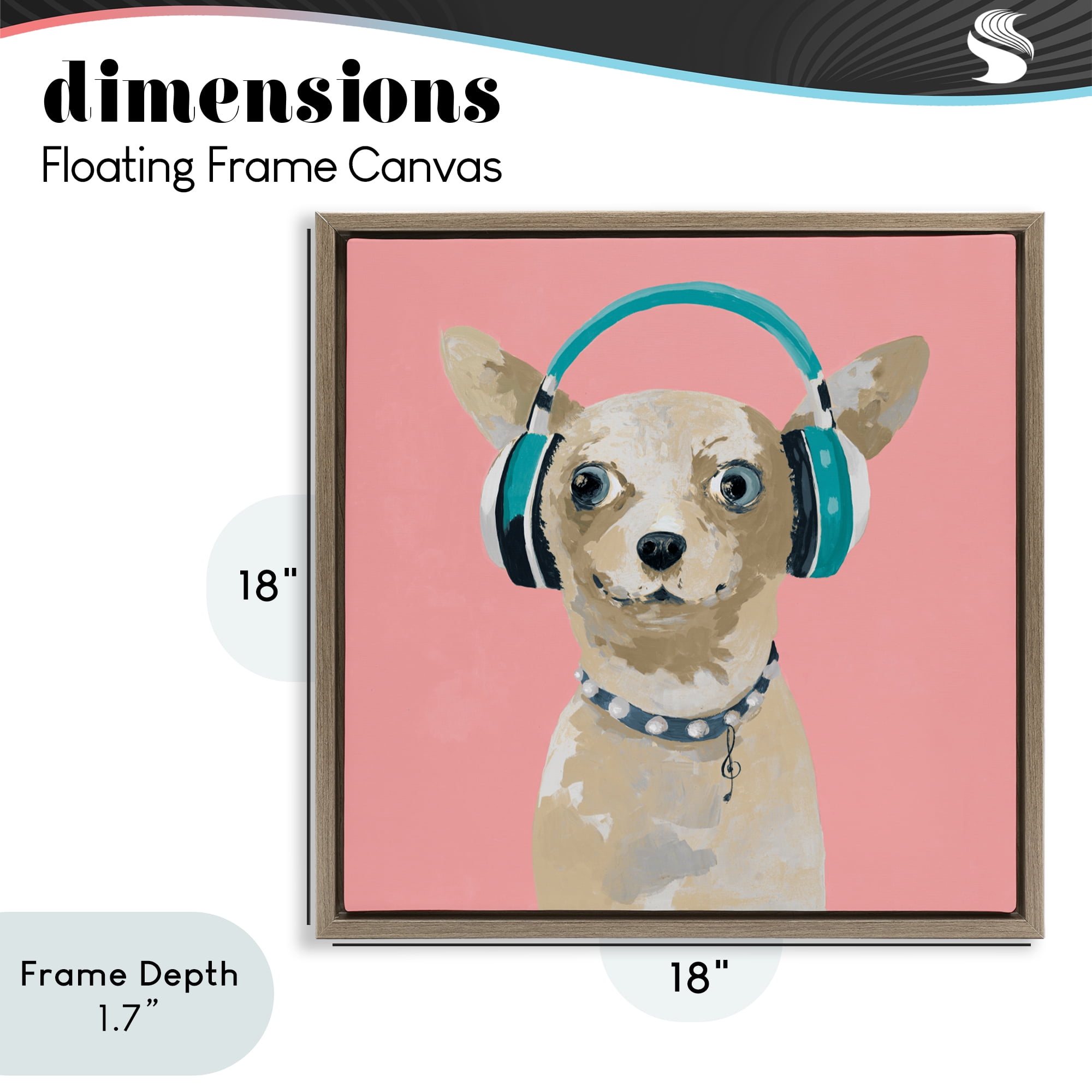 Stupell Industries Jammin' Pup on Pink Brown Framed Floater Canvas Wall Art, design by Lorenzo Collective