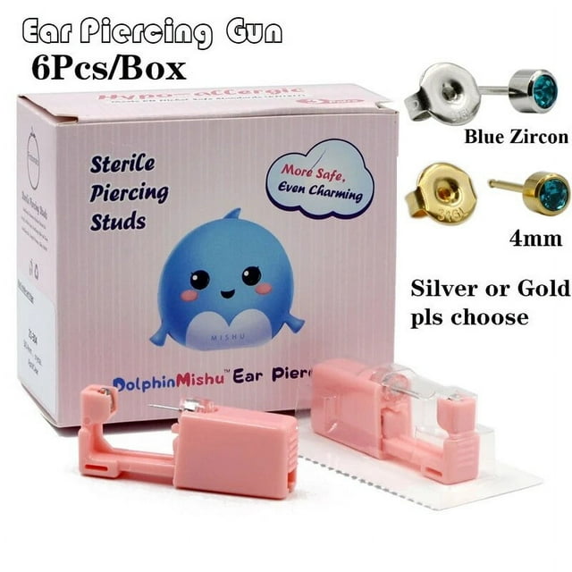 6Pcs/Box Disposable No Pain Ear Piercing Cartilage Tragus Helix Gun Unit ear Stud Display Piercing Tool Kit Ear Piercing Unit
