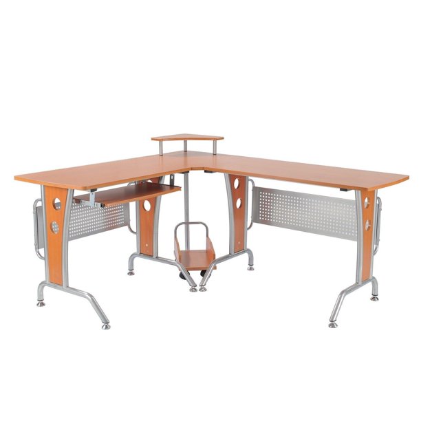 LShaped Corner Computer Office Desk Workstation with Rolling