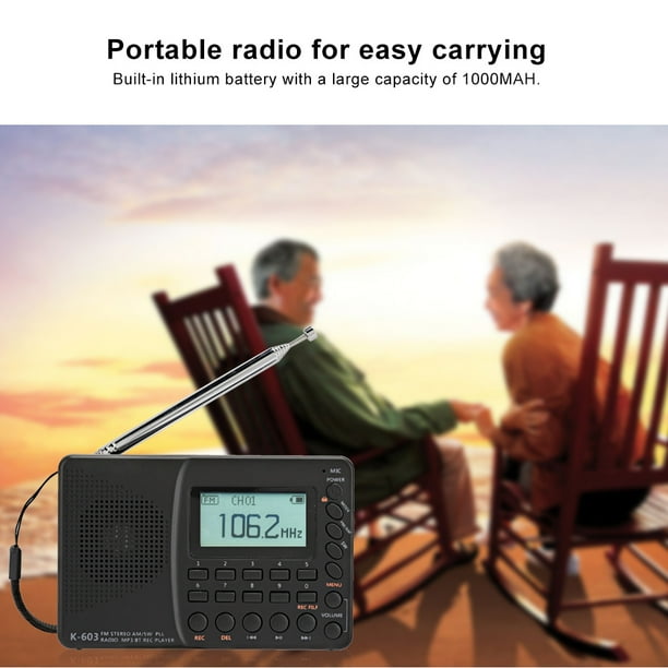 Radio NikouMX con pantalla digital tarjeta de memoria portátil carga USB 3,5 mm para personas mayores