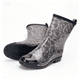 thumbnail image 5 of Women Floral Leopard Print Glossy Mid Calf Rain Boots Low Block Heel Non Slip Waterproof PVC Wellies for Gardening Daily Rainy Fashion Outfits Gray 40, 5 of 9