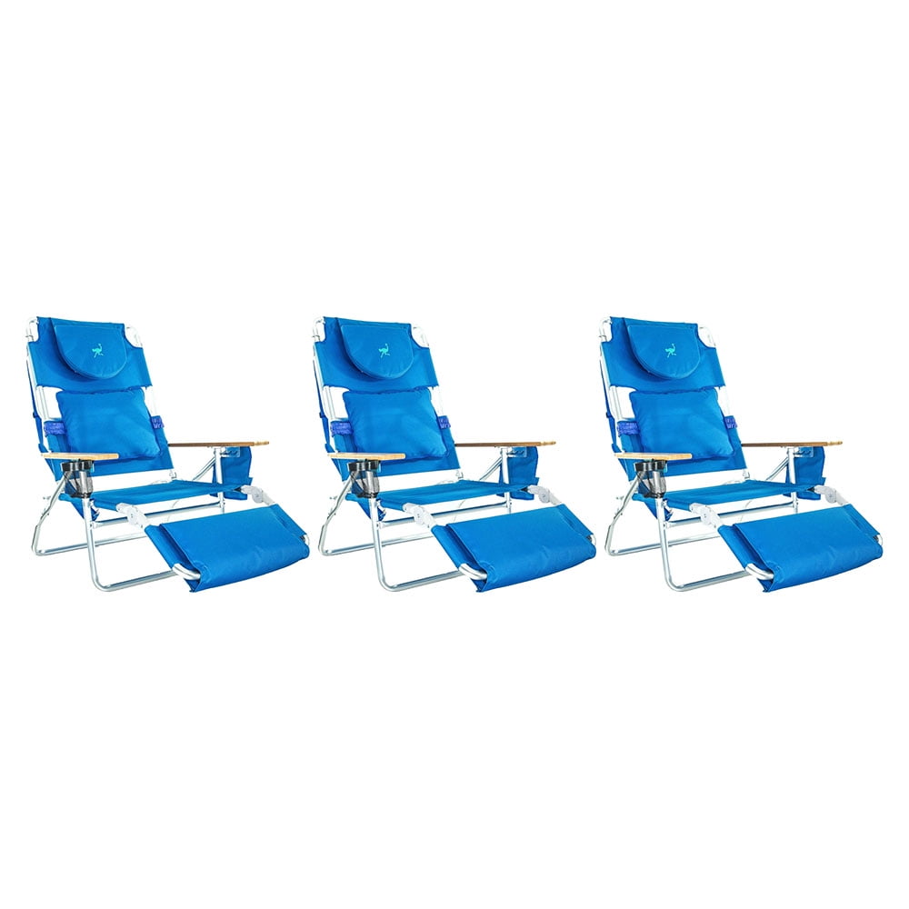 Ostrich Deluxe Padded 3-N-1 Outdoor Lounge Reclining Beach Chair Solid Blue 