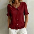 thumbnail image 3 of hoksml Women's Peter Pan Collar Blouse, Ruffle Short Sleeve V Neck Top, Casual Pull-On Shirt for Daily and Summer Wear, 3 of 8