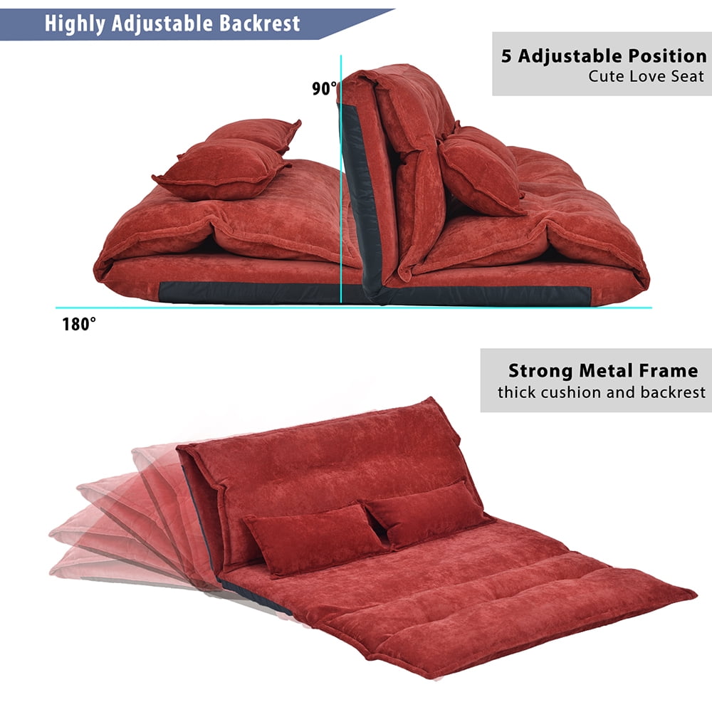 Lowestbest Adjustable Lazy Sofa Bed, Foldable Chaise Lounge Sofa Chair, Folding Futon Sofa Leisure Sofa Bed with 2 Pillows, Red Lowestbest Adjustable Lazy Sofa Bed, Foldable Chaise Lounge Sofa Chair, Folding Futon Sofa Leisure Sofa Bed with 2 Pillows, Red