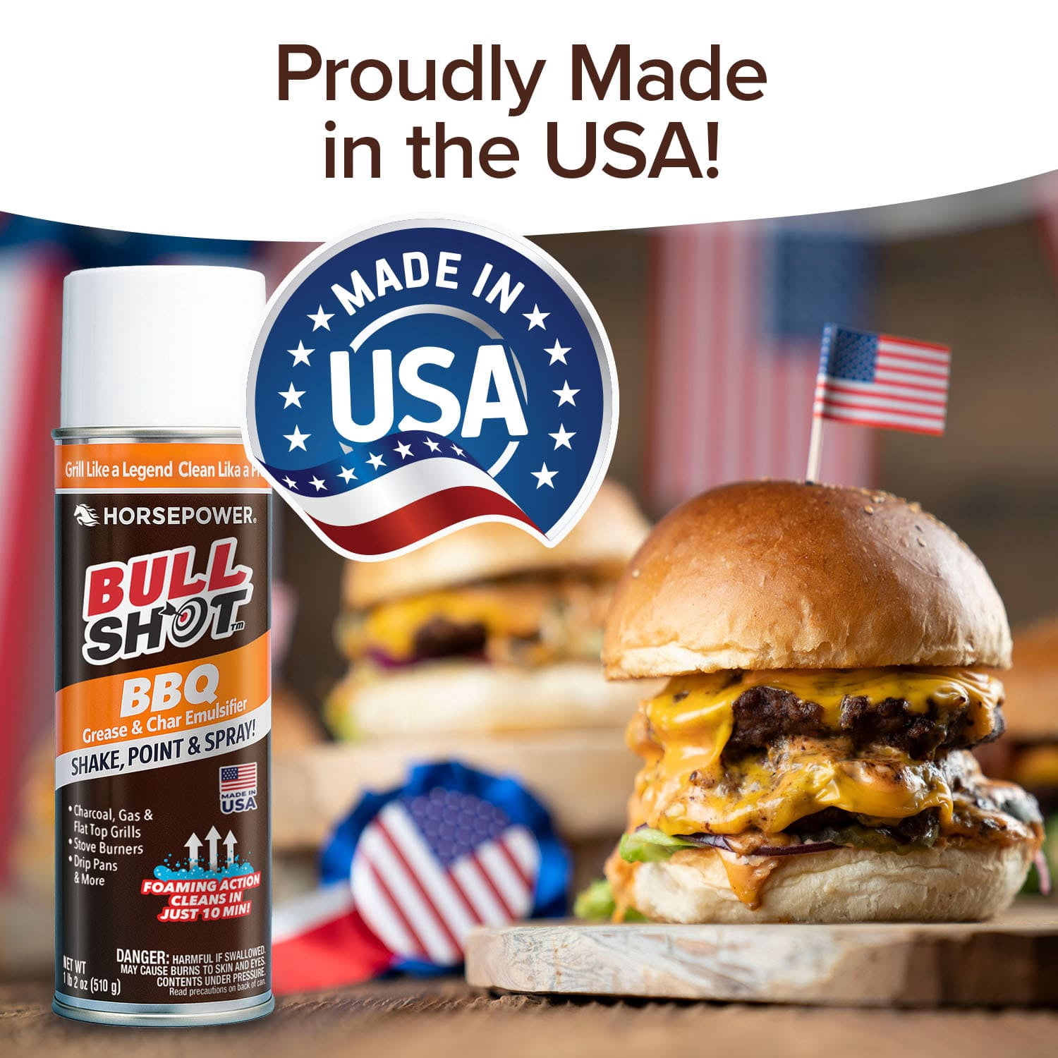 Horsepower Bull Shot BBQ Grill Cleaner, Super-Concentrated, Foaming Action Cleans in Just 10 Min, AS SEEN ON TV, Made in the USA, Emulsifies Grease and Char on Charcoal, Gas, Grills & More 2PK