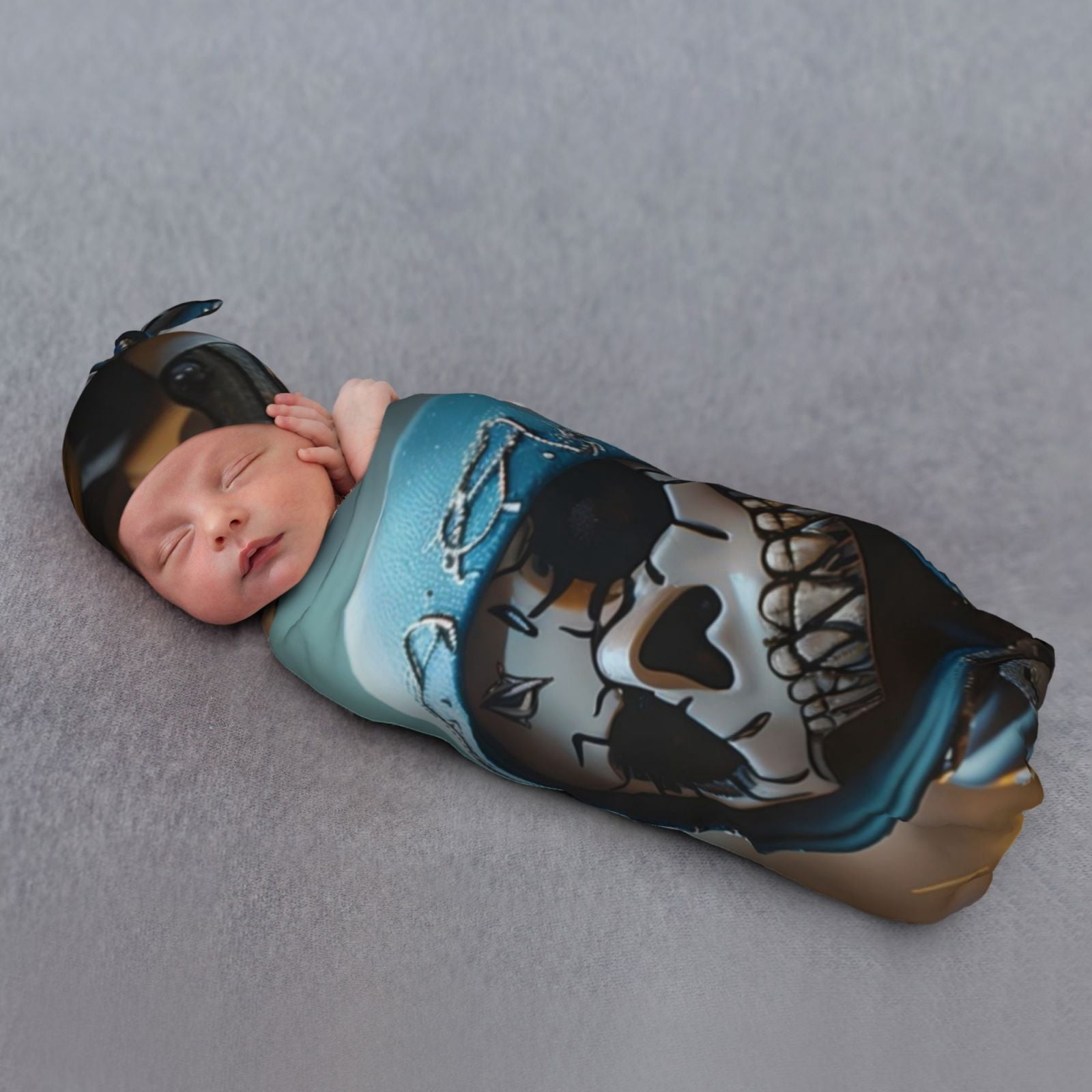Naloa Cute Skeletons Figurines Baby Swaddle Blanket and Headband Set, Newborn Receiving Blanket Swaddle Wrap