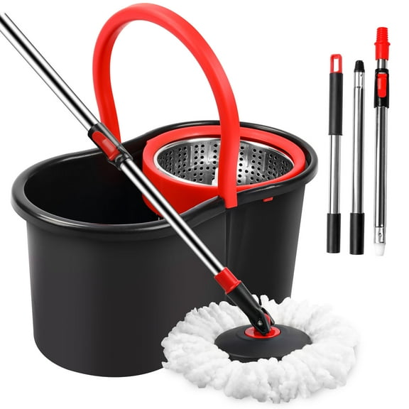 Spin Mop and Bucket, Mop and Bucket with Wringer Set for Home, 360 Spinning Mop Bucket Floor Cleaning Tool with 1 Microfiber Mop Replacement Head Refills,50" Extended Handle for Floor Cleaning Home