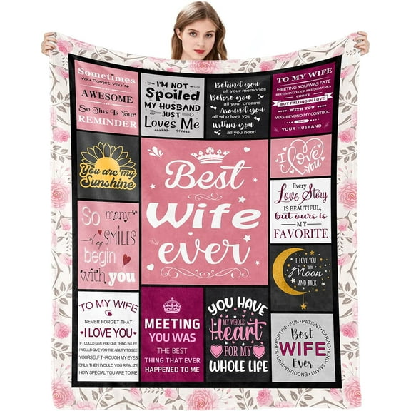 Mothers Day Blanket Gifts for Wife from Husband, to My Wife Blanket Birthday Gift Ideas Anniversary Romantic Gifts for Her Women, Birthday Gifts for Wife, Wife Gifts 60x50 Inches