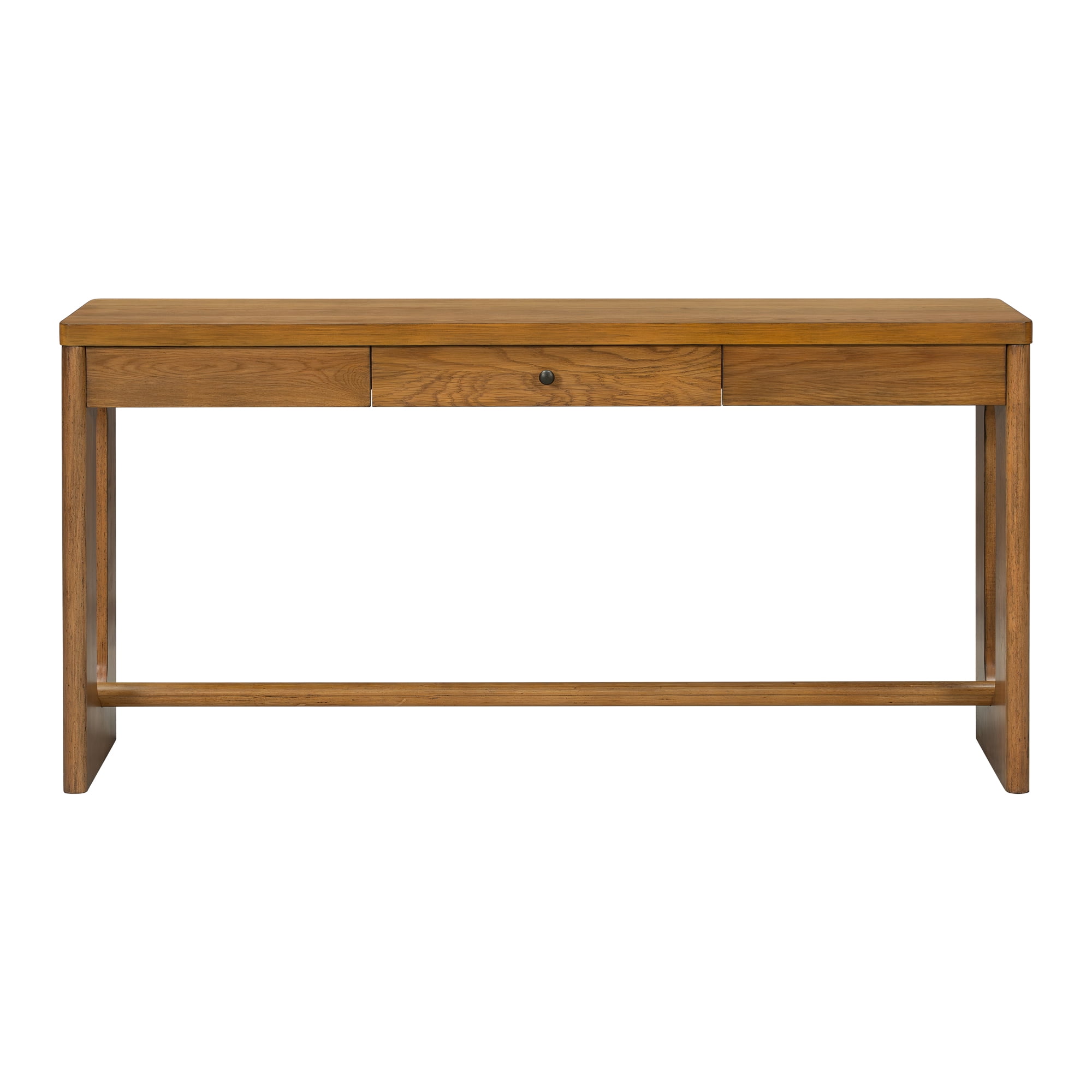 59.8" Wooden Entryway Table with Oak Veneer Retro Console Table With Drawer And Round Handle,Multi-Functional Sofa Table with oval cutout leg for Hallway, Entryway, Living Room