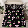 thumbnail image 2 of Manfei Chic Bowknot Bow Bed Sheets King,Cute Strawberry Bedding Sets King Size,Pink Black Bowtie Sheet Set King For Girls,Lightweight Bedroom Decorative,4pcs, 2 of 7