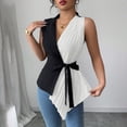 thumbnail image 2 of Women Summer Camisole Tops Contrasting Blouses Bandage Pleated V-Neck Fashionable Tank Top, 2 of 2