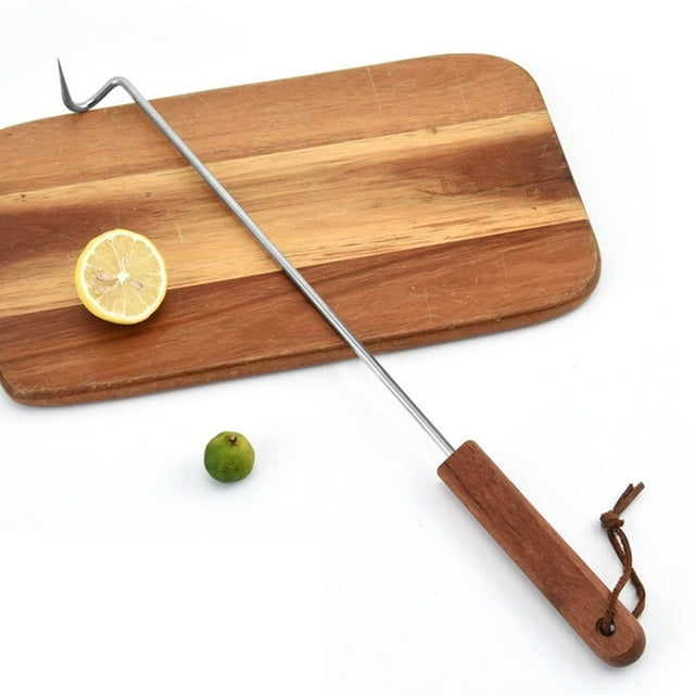 WIFKLSIIPG BBQ Food F Li Pper Meat F Li Pper Hooks Stainless Steel BBQ Meat Turner Hook with Wooden Handle Grill Accessories for BBQ Grilling Griddle Kitchen Cooking