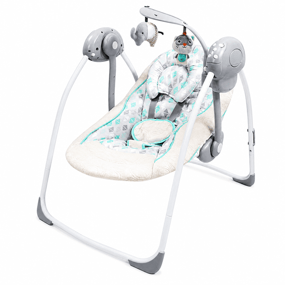 Baby Swing for Infants, Infant Swing with Safety Harness, Padded Seat and Toy Bar, Portable Baby Swing for Newborns, Gray Mint