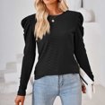 thumbnail image 2 of WREESH Womens Fashion Dressy Tops Solid Color Jacquards Round -Neck Long Sleeve Loose T-Shirt Pullover Black, 2 of 7