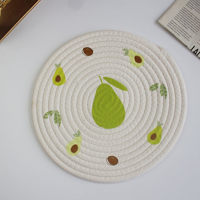 Posavasos de algodón y lino con pequeñas flores de estilo japonés, tapete de cuerda de algodón redondo grueso, mantel individual tejido a mano, tapete antiescaldaduras para platos y cuencos