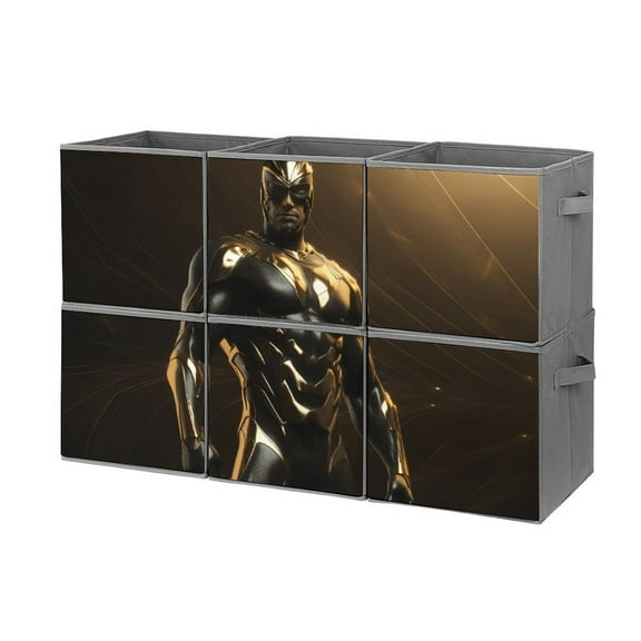 Collapsible Oxford Fabric Storage Cubes with Handles, Large Mid Foldable Oxford Cloth Bins Set of 2/6, Closet Organizers for Shelves Clothes Home Kitchen Toy - Black Gold King