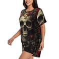 thumbnail image 2 of Kdxio Classical Rose Crown Skull Print Pajamas Sets for Women Short-Sleeved Pjs with Lounge Shorts Two Piece Sleepwear S-4XL, 2 of 5