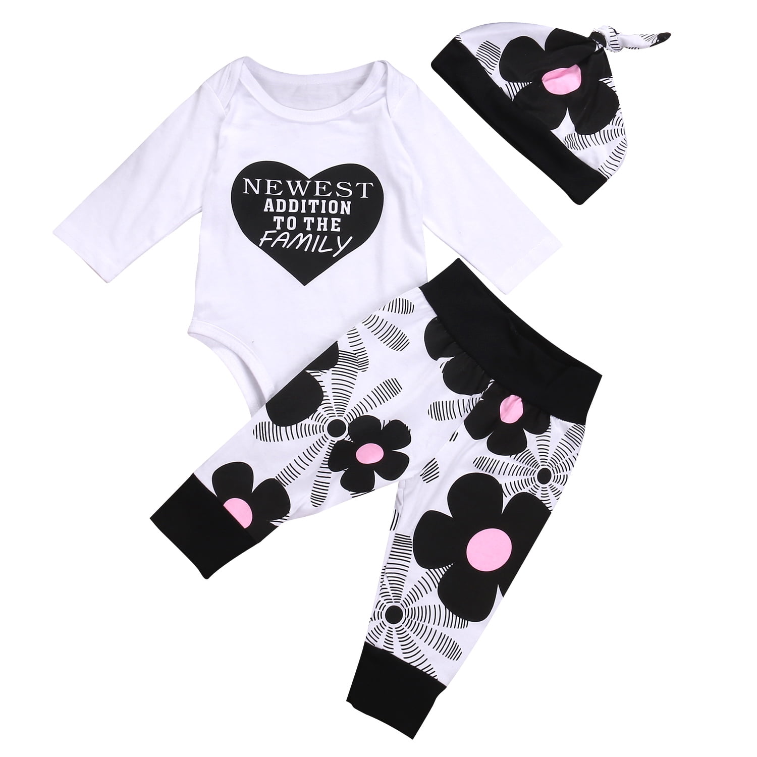 Newborn Baby Boys Girls Clothes Long Sleeve Tops Pants Trousers Hat Outfits Set