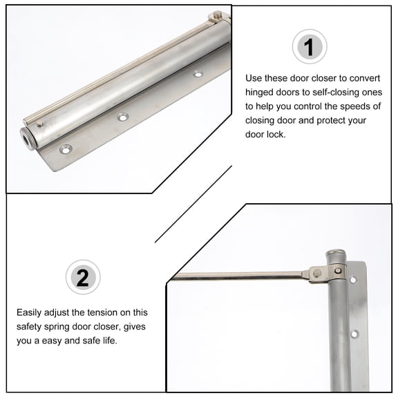 Mobutofu 1Set Silver Door Closer for Automatic Closing with Adjustable Tension 7.3X6.9X1.4in