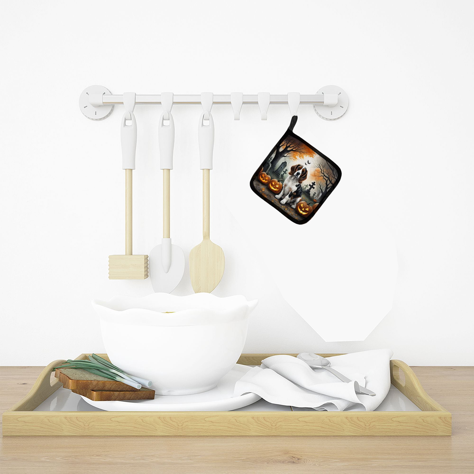 Welsh Springer Spaniel Halloween Pot Holders 7.5x7.5 Inch with Breed Artwork