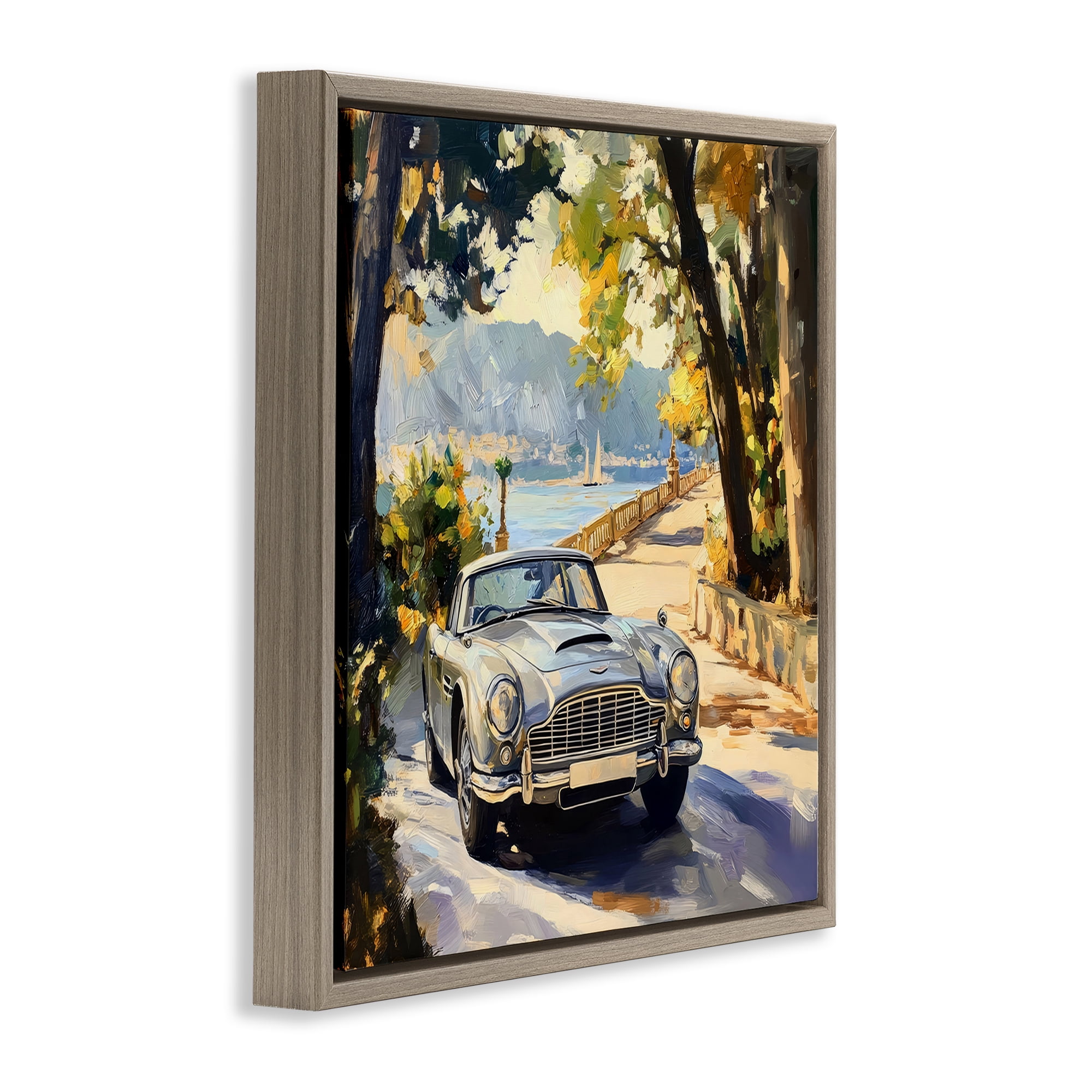 Stupell Industries Classic View of Seaside Drive Brown Framed Floater Canvas Wall Art, design by Creative Studio