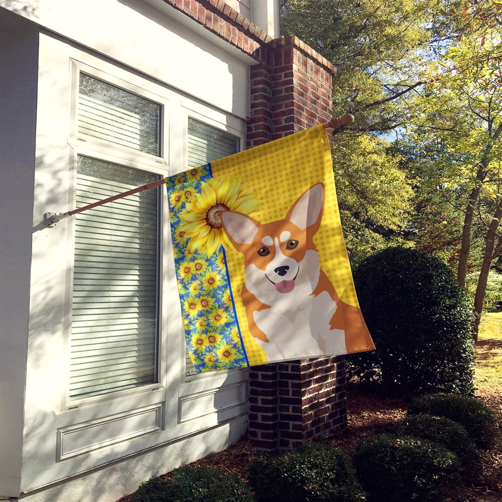 Carolines Treasures WDK5498CHF 40 x 28 in. Summer Sunflowers Red Pembroke Corgi Canvas House Flag
