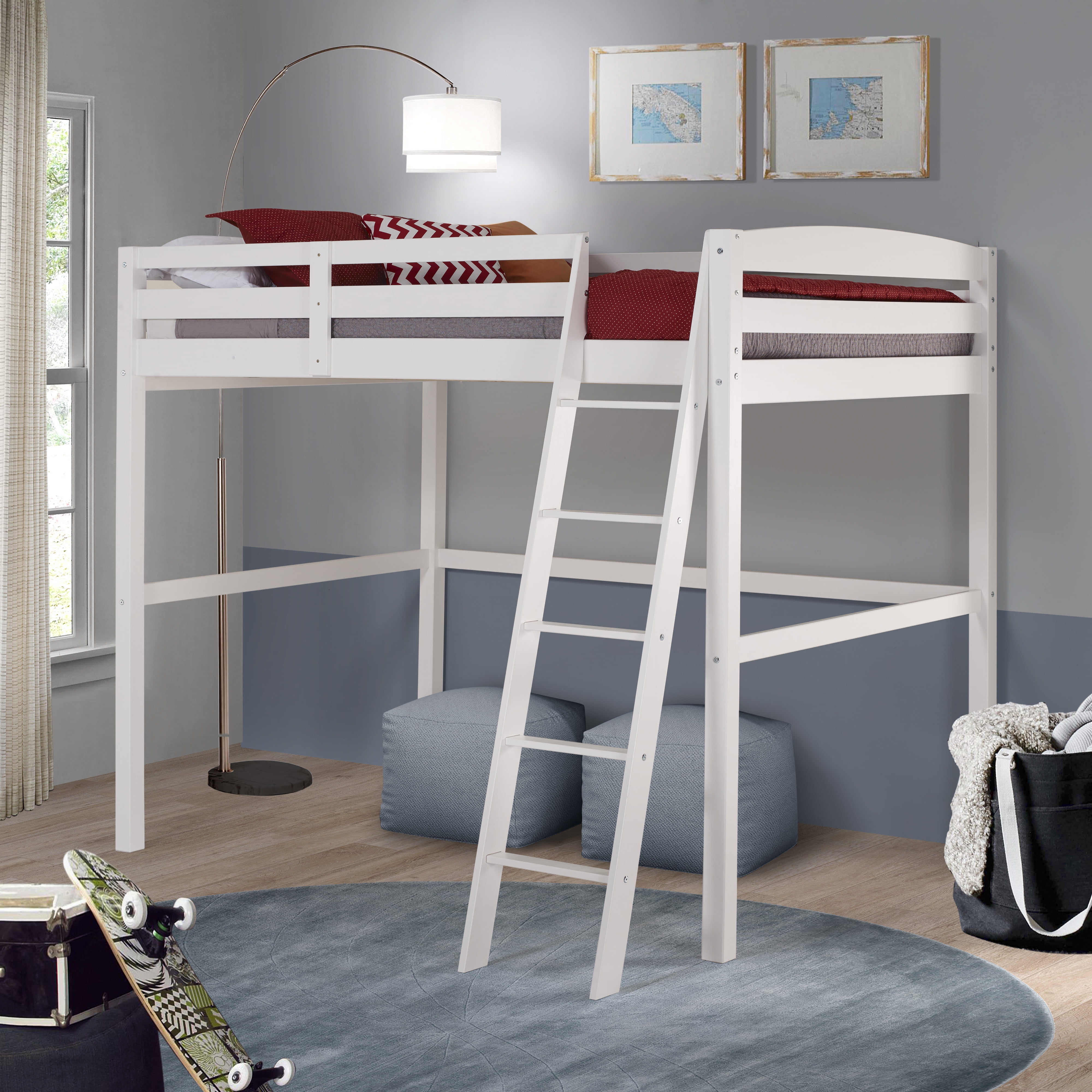 Concord Twin Size High Loft Bed White, Bunk Bed With Open Bottom