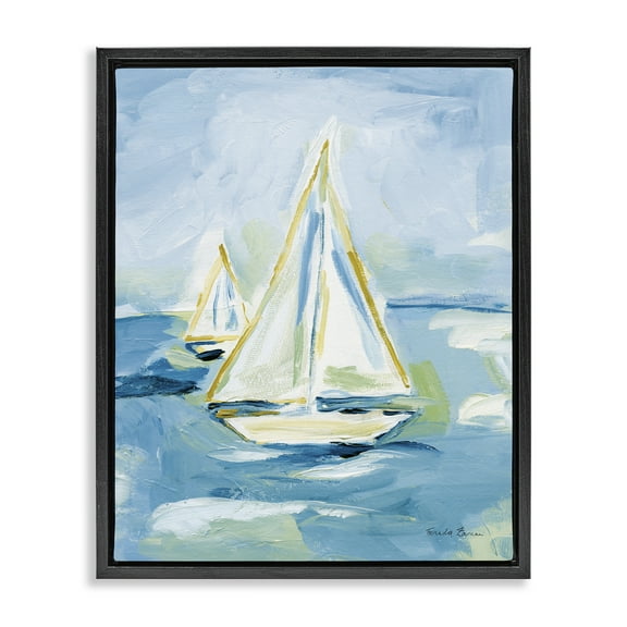 Stupell Industries Setting Sail on Sea Transportation Painting Black Floater Framed Canvas Art Print Wall Art, 17 x 21