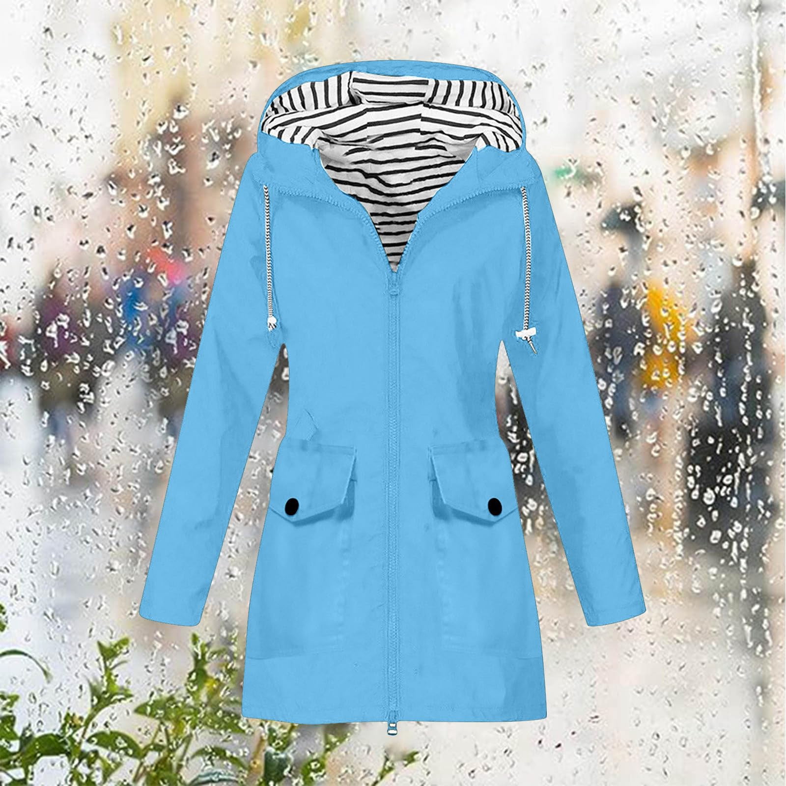 Rain Jacket for Women Lightweight Long Riancoat Hooded Waterproof Windbreaker Outdoor Hiking Travel Trench Coats
