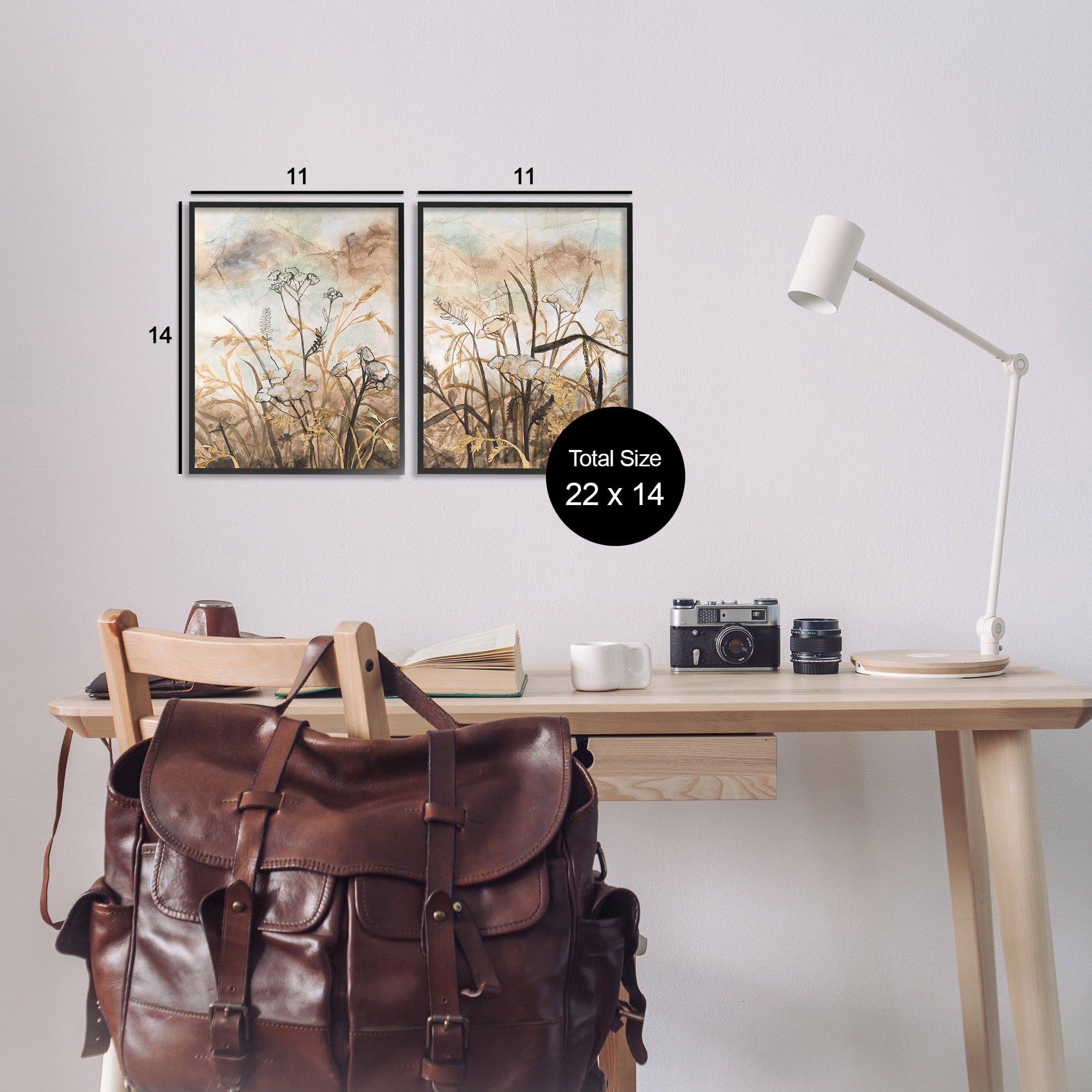Stupell Industries Abstract Nature Outlines Landscape Painting Black Framed Art Print Wall Art, 11 x 14, Set of 2