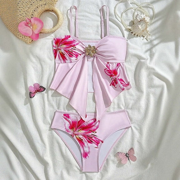 MEZZALL Children Swimsuit Girls Two Piece Bikini Cute Cartoon Printed Swimwear Fashionable Separates For Kids Holiday Summer Beachwear