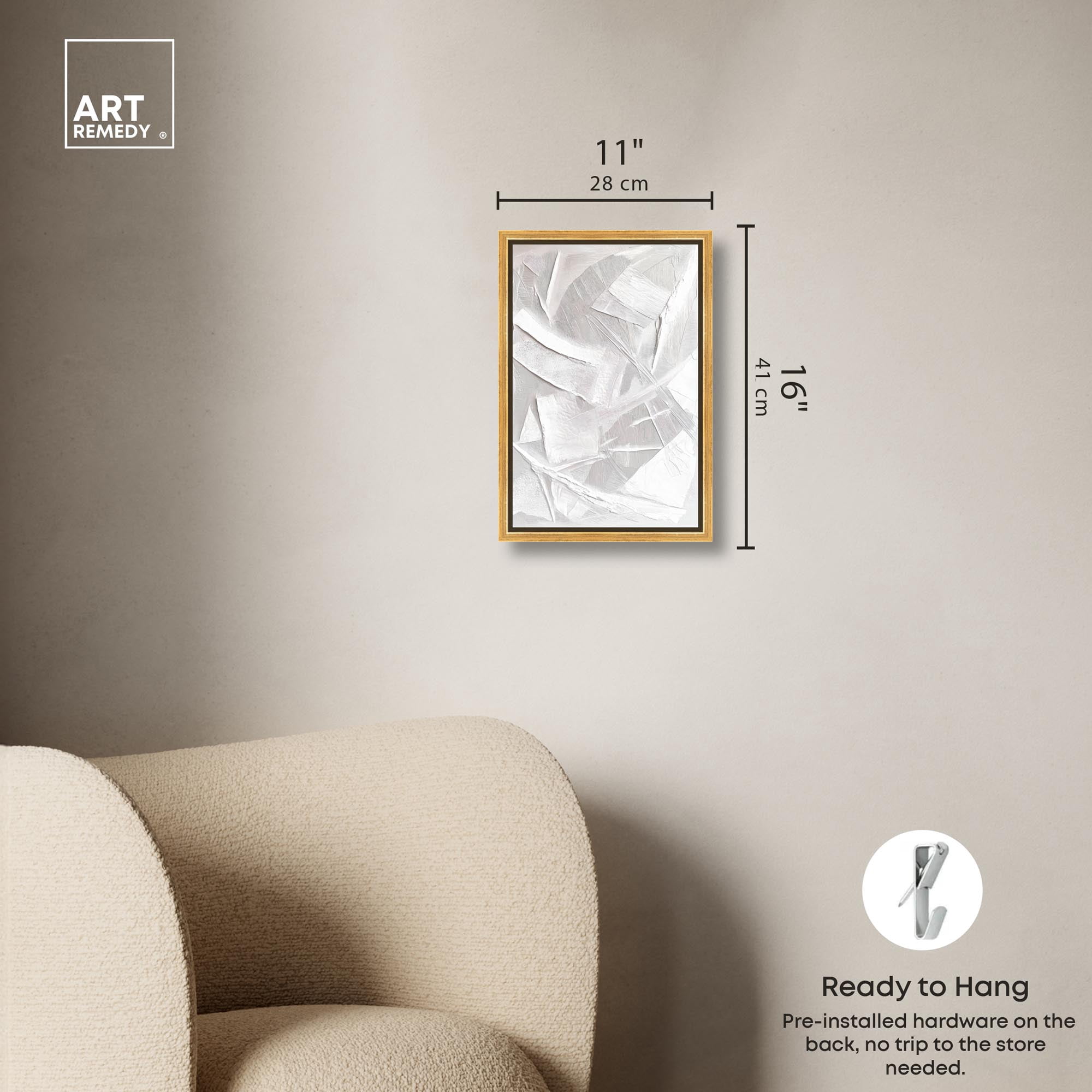 Thick White Texture II Canvas White Wall Art by Art Remedy, Gold Frame, 10 x 15