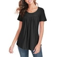 thumbnail image 3 of DreamFish Womens Tops Hollow Round Neck T-Shirt Short Sleeve Curved Hem Shirts Summer Eyelet Casual Blouse, 3 of 5