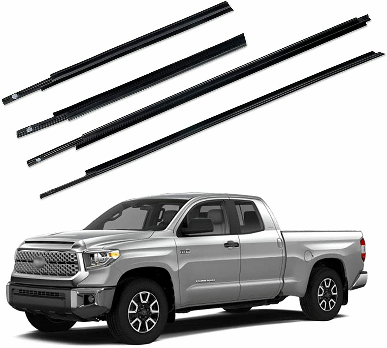 4pcs Window Exterior Seal Belt Weatherstrip Car Kit Compatible with Toyota Tundra Double Cab 2007-2020 Replaces 68160-0C020 68164-0C010