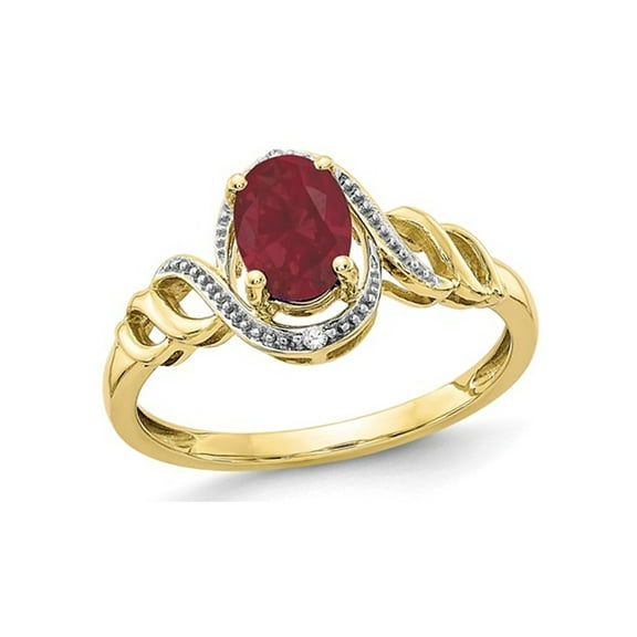 Gem & Harmony 1.05 Carat (Ctw) Natural Ruby Ring in 10K Yellow Gold for Women