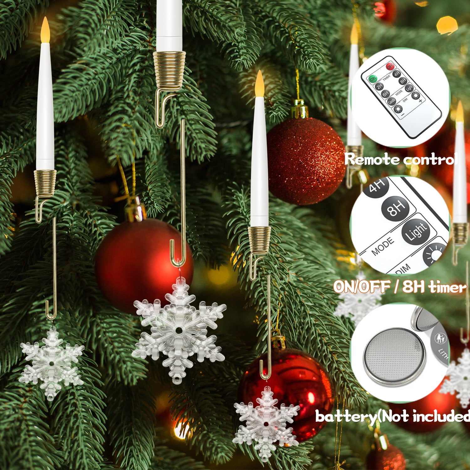 12-Pack LED Flickering Flameless Candles with Remote & Timer, Battery Operated Warm White Light Candles with Crystal Hooks for Holiday Decor