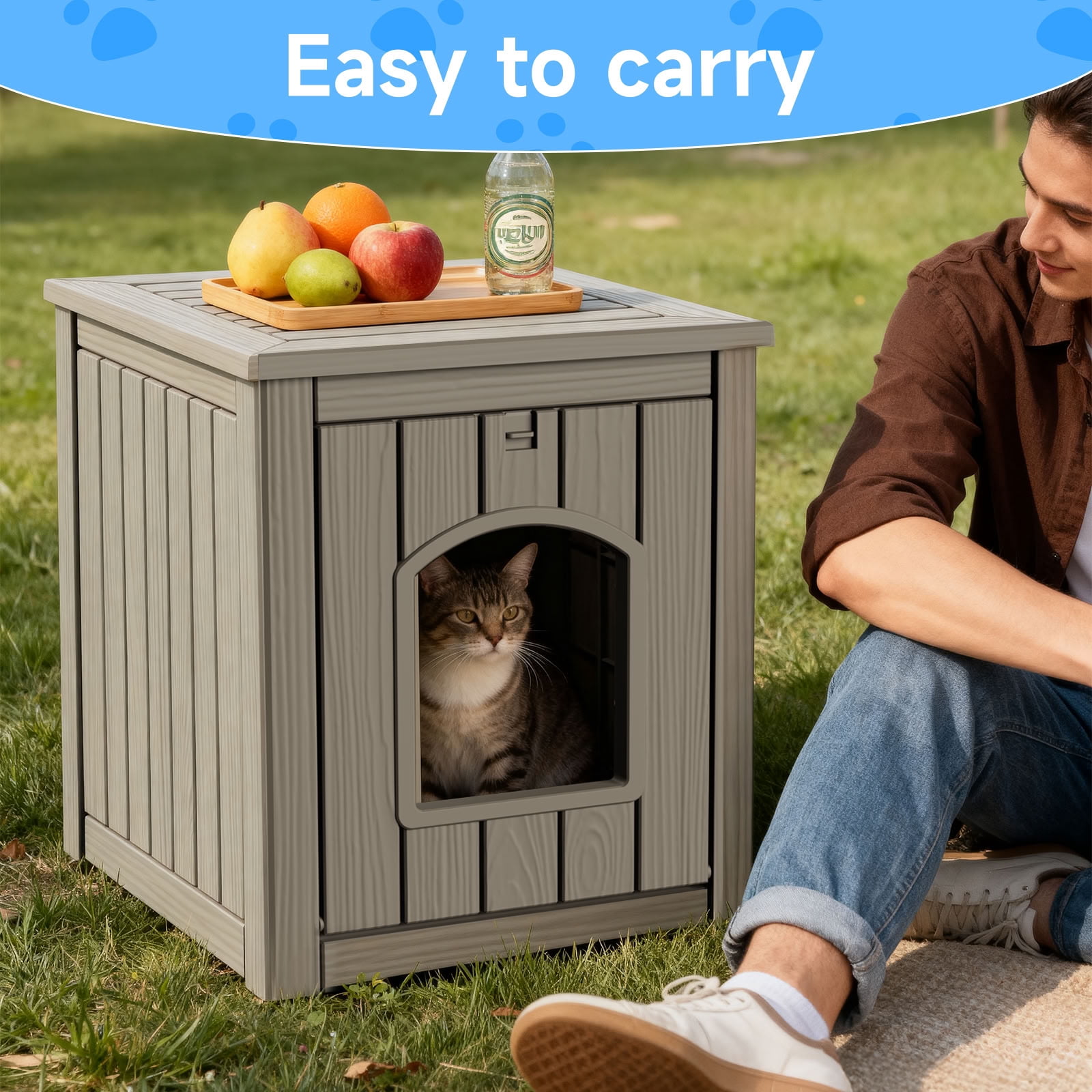 MAYEERTY Dual-Use Indoor Cat House & Litter Box Enclosure, Wood-Textured Litter Hideaway Furniture
